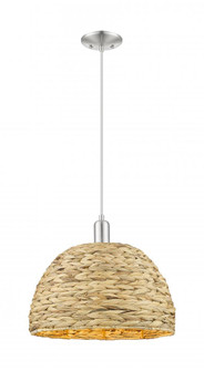 Woven Rattan - 1 Light - 16 inch - Brushed Satin Nickel - Cord hung - Mini Pendant (3442|716-1P-SN-RBD-16-NAT)