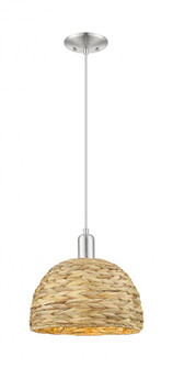 Woven Rattan - 1 Light - 12 inch - Brushed Satin Nickel - Cord hung - Mini Pendant (3442|716-1P-SN-RBD-12-NAT)