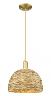 Woven Rattan - 1 Light - 12 inch - Satin Gold - Cord hung - Mini Pendant (3442|716-1P-SG-RBD-12-NAT)