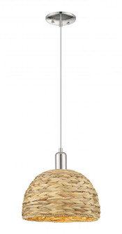 Woven Rattan - 1 Light - 12 inch - Polished Nickel - Cord hung - Mini Pendant (3442|716-1P-PN-RBD-12-NAT)