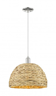 Woven Rattan - 1 Light - 16 inch - Polished Nickel - Cord hung - Mini Pendant (3442|716-1P-PN-RBD-16-NAT)