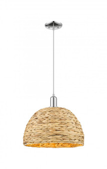Woven Rattan - 1 Light - 16 inch - Polished Chrome - Cord hung - Mini Pendant (3442|716-1P-PC-RBD-16-NAT)