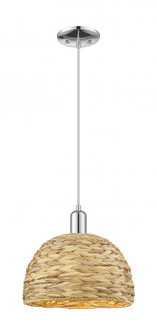 Woven Rattan - 1 Light - 12 inch - Polished Chrome - Cord hung - Mini Pendant (3442|716-1P-PC-RBD-12-NAT)