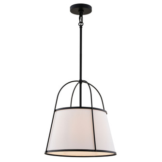 Marion 1-Light 15 in. Wide Matte Black Mid-Century Modern Cone Pendant with White Linen Shade, Adjus (51|P0436)