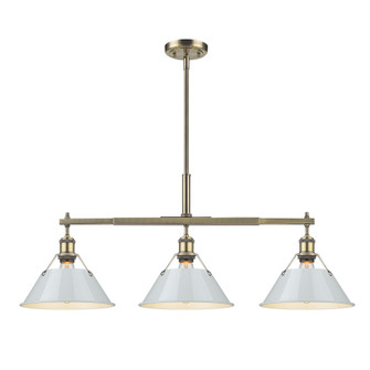 Yep by Golden Lighting Orwell 3-light Island Light in Aged Brass and Dusky Blue shade (36|3306-LP AB-DB)