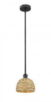 Woven Rattan - 1 Light - 8 inch - Matte Black - Mini Pendant (3442|616-1S-BK-RBD-8-NAT)