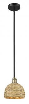 Woven Rattan - 1 Light - 8 inch - Black Antique Brass - Mini Pendant (3442|616-1S-BAB-RBD-8-NAT)