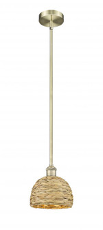 Woven Rattan - 1 Light - 8 inch - Antique Brass - Mini Pendant (3442|616-1S-AB-RBD-8-NAT)