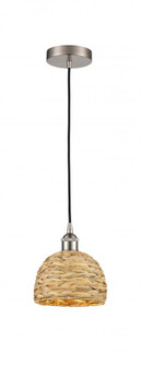 Woven Rattan - 1 Light - 8 inch - Satin Nickel - Mini Pendant (3442|616-1P-SN-RBD-8-NAT)