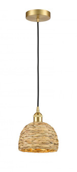 Woven Rattan - 1 Light - 8 inch - Satin Gold - Mini Pendant (3442|616-1P-SG-RBD-8-NAT)