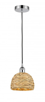 Woven Rattan - 1 Light - 8 inch - Polished Chrome - Mini Pendant (3442|616-1P-PC-RBD-8-NAT)