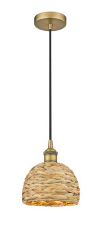Woven Rattan - 1 Light - 8 inch - Brushed Brass - Mini Pendant (3442|616-1P-BB-RBD-8-NAT)