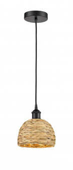 Woven Rattan - 1 Light - 8 inch - Matte Black - Mini Pendant (3442|616-1P-BK-RBD-8-NAT)