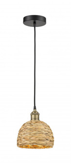 Woven Rattan - 1 Light - 8 inch - Black Antique Brass - Mini Pendant (3442|616-1P-BAB-RBD-8-NAT)