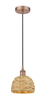 Woven Rattan - 1 Light - 8 inch - Antique Copper - Mini Pendant (3442|616-1P-AC-RBD-8-NAT)