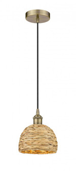 Woven Rattan - 1 Light - 8 inch - Antique Brass - Mini Pendant (3442|616-1P-AB-RBD-8-NAT)