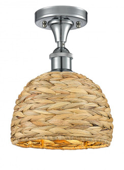 Woven Rattan - 1 Light - 8 inch - Polished Chrome - Semi-Flush Mount (3442|616-1F-PC-RBD-8-NAT)