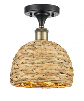 Woven Rattan - 1 Light - 8 inch - Black Antique Brass - Semi-Flush Mount (3442|616-1F-BAB-RBD-8-NAT)
