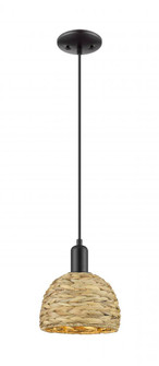 Woven Rattan - 1 Light - 8 inch - Matte Black - Mini Pendant (3442|716-1P-BK-RBD-8-NAT)
