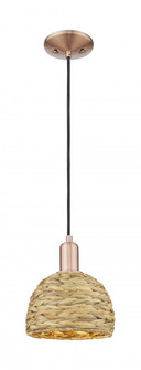 Woven Rattan - 1 Light - 8 inch - Antique Copper - Mini Pendant (3442|716-1P-AC-RBD-8-NAT)