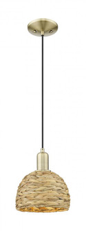 Woven Rattan - 1 Light - 8 inch - Antique Brass - Mini Pendant (3442|716-1P-AB-RBD-8-NAT)