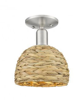 Woven Rattan - 1 Light - 8 inch - Satin Nickel - Semi-Flush Mount (3442|716-1C-SN-RBD-8-NAT)
