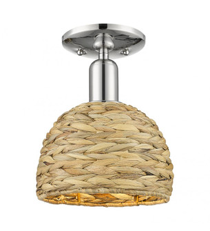 Woven Rattan - 1 Light - 8 inch - Polished Nickel - Semi-Flush Mount (3442|716-1C-PN-RBD-8-NAT)