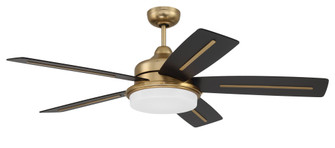 Drew 54'' 5-Blade Ceiling Fan in Satin Brass w/ Flat Black/Walnut Blades; Integrated Light Kit (20|DRW54SB5-NWF)