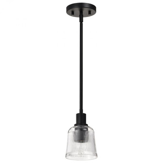 Grayson; 1 Light Mini Pendant; Matte Black Finish; Clear Ribbed Glass (81|60/8605)