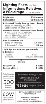 C11 CLEAR 5W 500LM 3000K (7725|VB20003B)