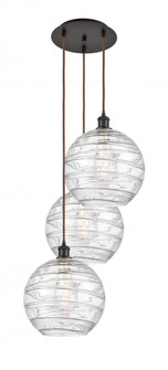 Athens Deco Swirl - 3 Light - 19 inch - Oil Rubbed Bronze - Cord hung - Multi Pendant (3442|113B-3P-OB-G1213-12CL)