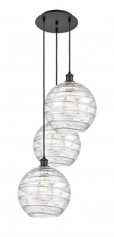 Athens Deco Swirl - 3 Light - 19 inch - Matte Black - Cord hung - Multi Pendant (3442|113B-3P-BK-G1213-12CL)