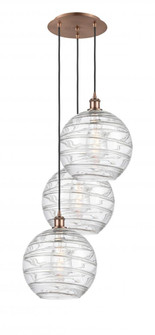 Athens Deco Swirl - 3 Light - 19 inch - Antique Copper - Cord hung - Multi Pendant (3442|113B-3P-AC-G1213-12CL)