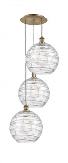Athens Deco Swirl - 3 Light - 19 inch - Antique Brass - Cord hung - Multi Pendant (3442|113B-3P-AB-G1213-12CL)