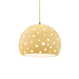 Perforated Large Globe 1-Light Pendant (254|CER-6585-MYLW-ABRS-BEIG-TWST-LED1-700)