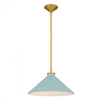Bradbury 1-Light Brushed Gold Pendant Light with Light Blue Shade (26|BRADB1814BRG)