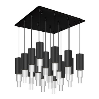 Bordeaux 20-in Matte Black/Clear Ribbed Glass 16-Light Dimmable LED Multi Pendant (7713|MP502204MBCR-16)