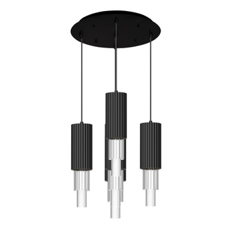 Bordeaux 15-in Matte Black/Clear Ribbed Glass 5-Light Dimmable LED Multi Pendant (7713|MP502204MBCR-05)
