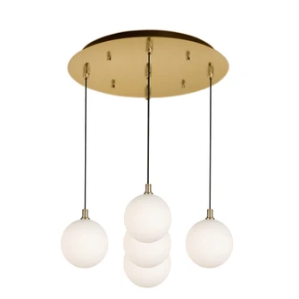 Bolla 16-in Brushed Gold/Opal Glass 5-Light Dimmable LED Multi Pendant (461|MP3106BGOP-05)