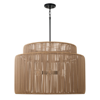 28.75'' W x 20.25'' H 3-LT Indoor Outdoor Pendant in Matte Black & Hand-wrapped Sienna Tan Res (42|956341SK)