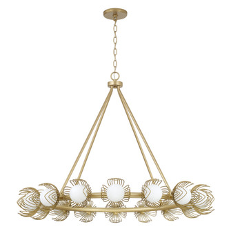 39'' W x 30'' H 16-LT Chandelier in Buffed Gold w/ Bent Wire Flower Petals & Soft White Glass (42|462102GF)