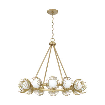 29'' W x 25'' H 12-LT Chandelier in Buffed Gold w/ Bent Wire Flower Petals & Soft White Glass (42|462101GF)