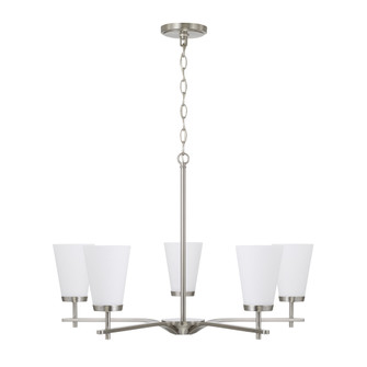 28'' W x 18.5'' H 5-Light Chandelier in Brushed Nickel with Tapered Soft White Glass (42|461051BN-660)