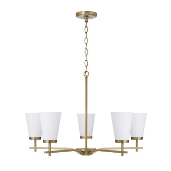 28'' W x 18.5'' H 5-Light Chandelier in Aged Brass with Tapered Soft White Glass (42|461051AD-660)
