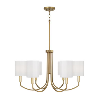 30'' W x 17.5'' H 6-Light Chandelier in Aged Brass with Octagonal White Fabric Shades (42|459561AD-716)