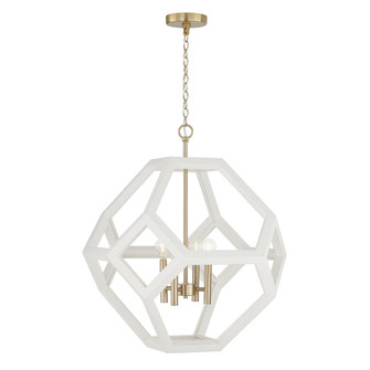 24'' W x 28'' H 4-Light Geometric Orb Pendant in Matte Brass with Handcrafted Mango Wood (42|358441WM)