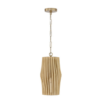 8.75'' W x 17.25'' H 1-Light Pendant in Matte Brass and Handcrafted Blonde Mango Wood (42|344613BWB)
