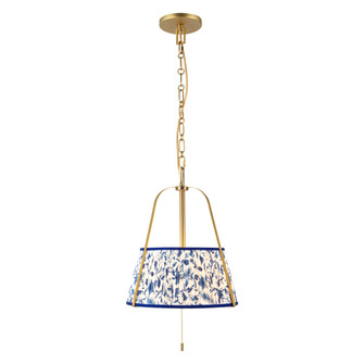 Scout 13-in Brushed Gold Socket Pendant with Patterned Pleated Blue Linen Shade (7713|PD675213BGBL)