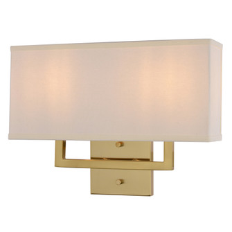 VAXCEL Glenview 2-Light 15 in. Wide Satin Brass Gold Contemporary Wall Sconce, White Linen Fabric Sh (51|W0552)