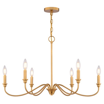 VAXCEL Annabelle 6-Light 30 in. Wide Muted Brass Gold Farmhouse Candle Chandelier, Adjustable Height (51|H0318)